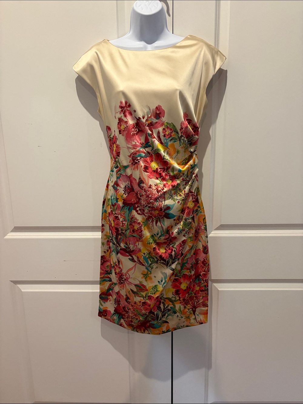 Joseph Ribkoff Cream Midi Dress with Pink Floral Print